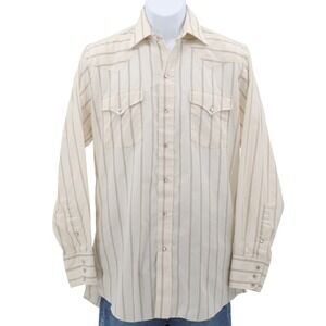 Vintage Panhandle Slim Mens Beige Western Cowboy Shirt Pearl Snaps Size 15.5 34